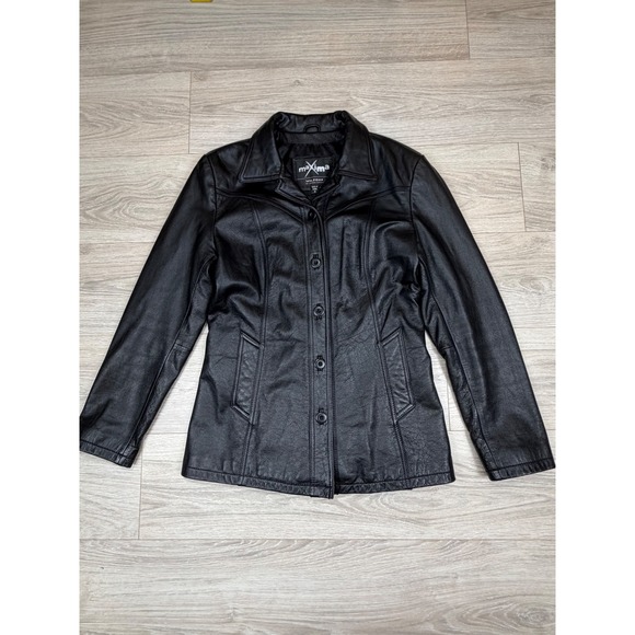 Wilsons Leather Jackets & Blazers - Wilsons Maxima Womens Black Genuine Leather Button Front Blazer Jacket Size‎ M